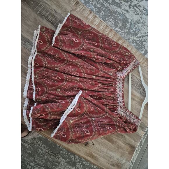 Women’s Rachel Zoe Red Block Print Floral Embroidered Boho Peasant Top Size L - Picture 3 of 3